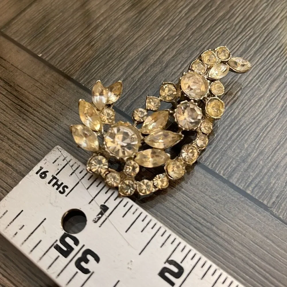 Vintage Paisley Cluster Rhinestone Crystal Brooch, Silver-tone